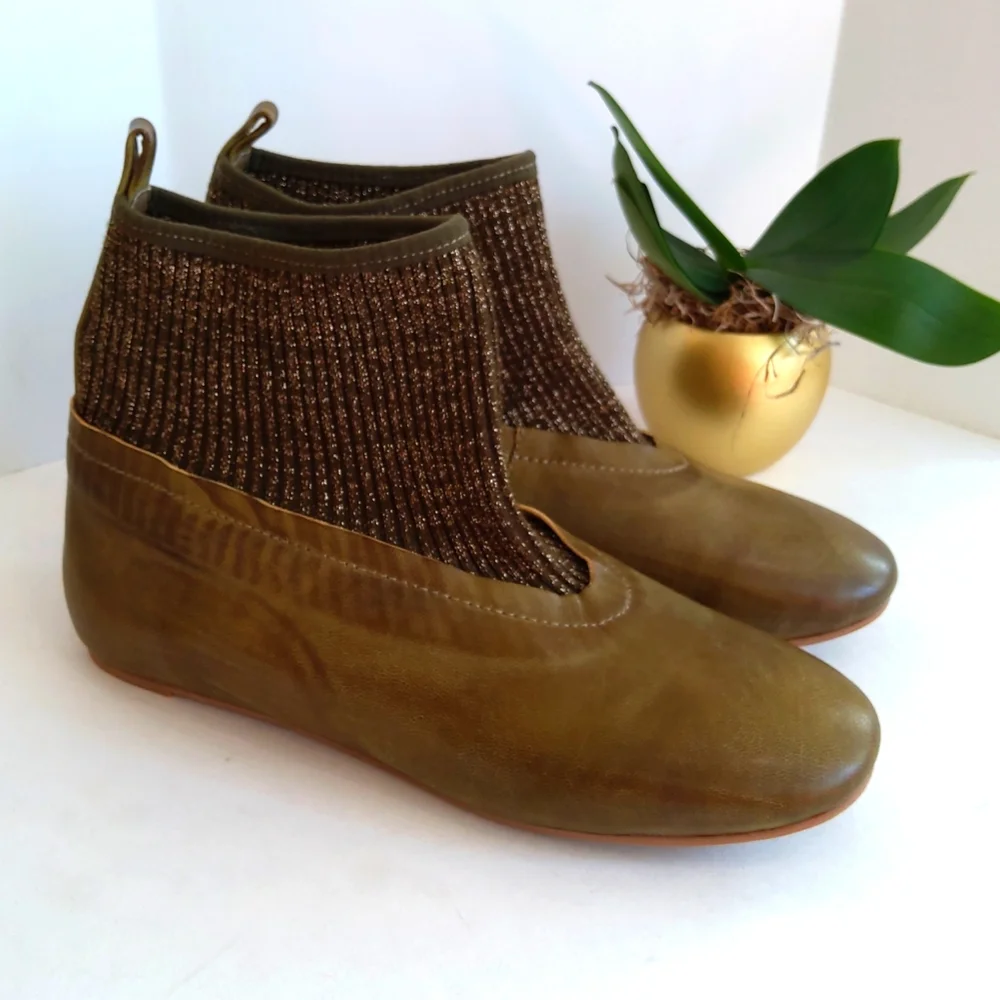NEW ! Antelope collection genuine leather green Sock Lagenlook boots